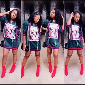 Red and green t shirt dress